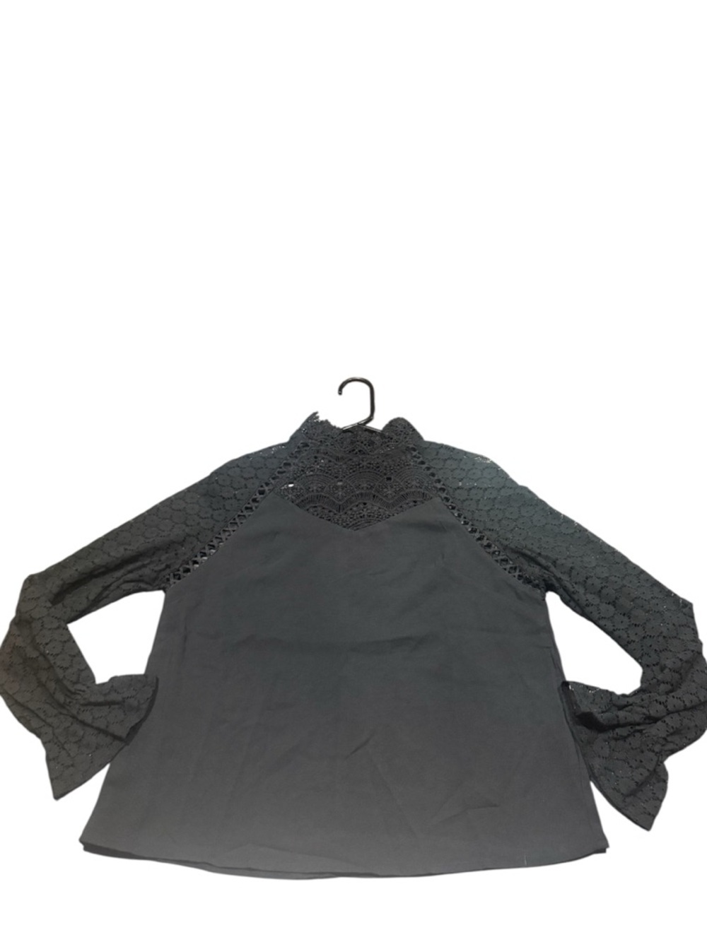 SHEIN Black Lace Yoke Long-Sleeve Women's Blouse Top Size Small / Size 4